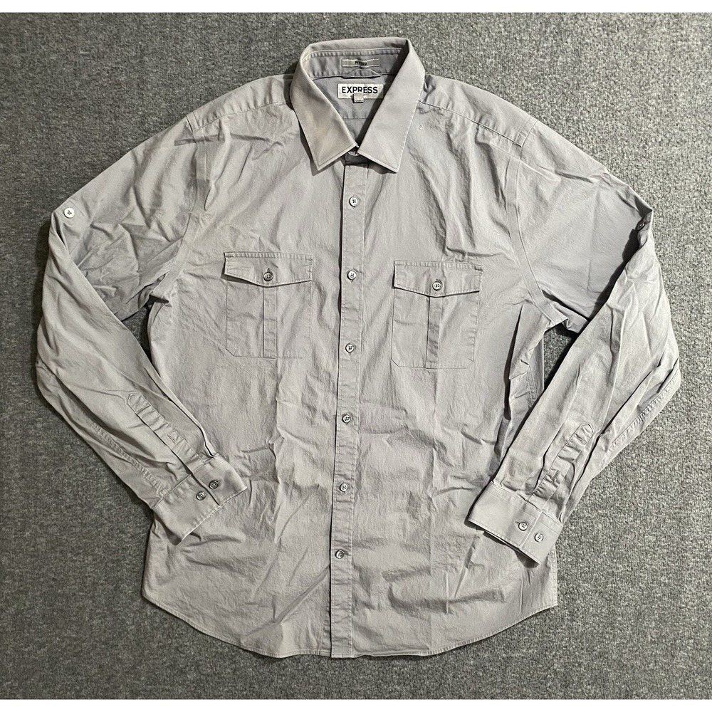 Express Shirt Mens Blue Button Long Sleeve Pockets Career Casual Size L-16/16.5